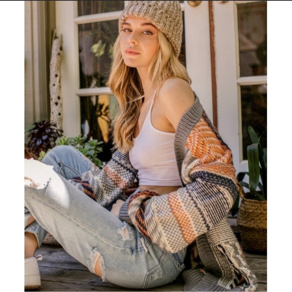 Open Multi Color Cardigan Sweater - Picture 2 of 9